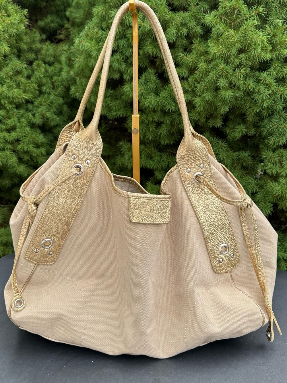 The Original Car Shoe (Prada owned) Canvas Tote with Gold Trim